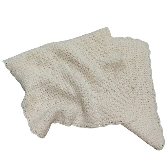 Handmade Vintage Baby Blanket Crochet Knit Cream Soft Neutral Heirloom Nursery - Picture 2 of 5